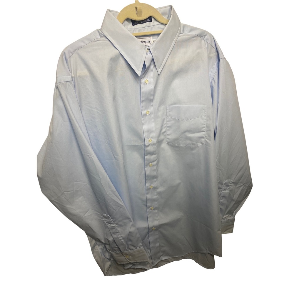 Huntington Mens Dress Shirt Light Blue Easy Care Cotton Blend Monogram TWS XL